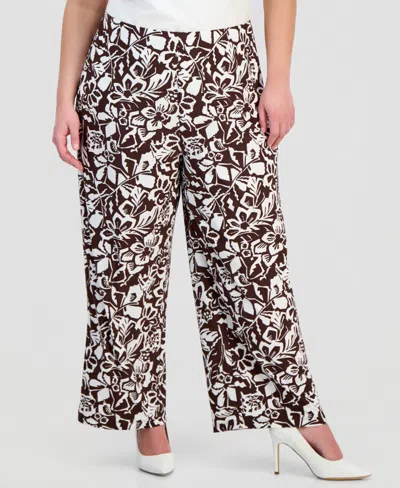 Anne Klein Essentials Plus Size Pull-on Wide-leg Pants In Black