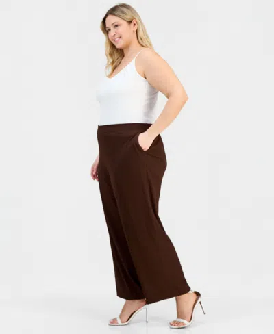 Anne Klein Essentials Plus Size Pull-on Pants In Brown