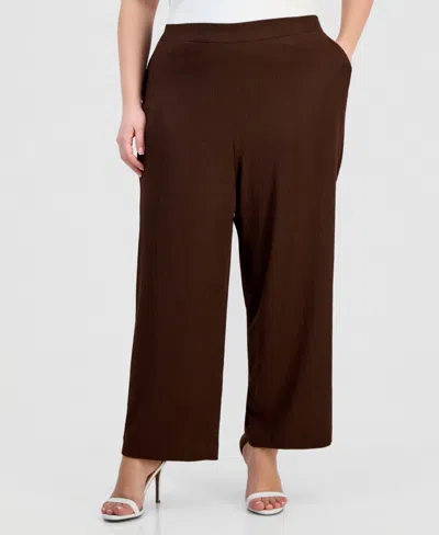 Anne Klein Essentials Plus Size Pull-on Pants In Brown