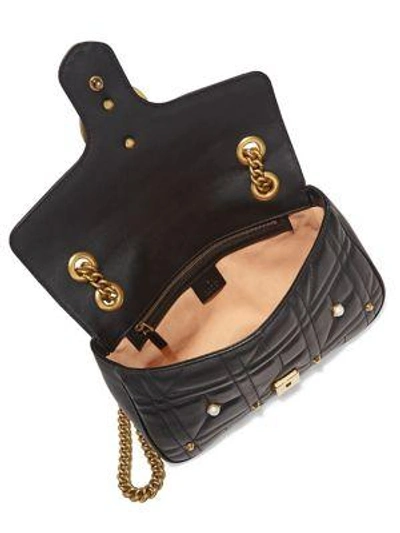 Shop Gucci Small Gg Marmont Studded Matelassé Leather Chain Shoulder Bag In Black