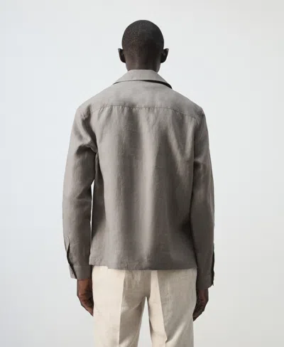Mango Men's Bowling Collar Overshirt In Gray