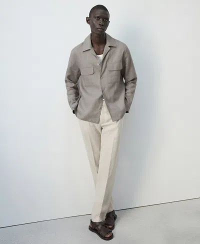 Mango Men's Bowling Collar Overshirt In Gray