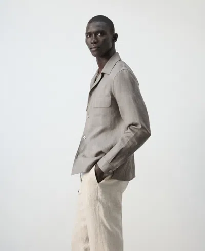 Mango Men's Bowling Collar Overshirt In Gray
