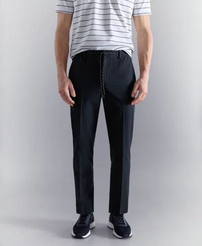 Mango Drawstring Straight Leg Poplin Pants In Blue