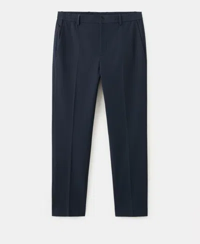Mango Drawstring Straight Leg Poplin Pants In Blue