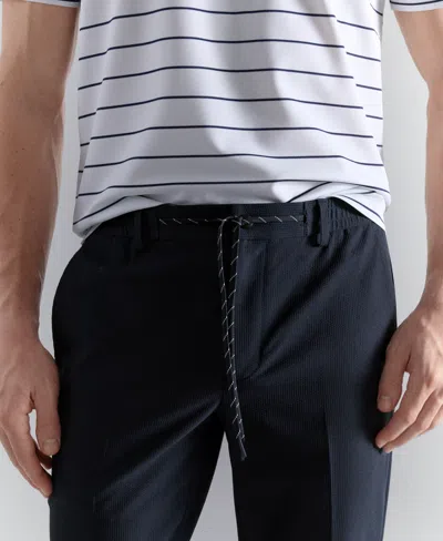 Mango Drawstring Straight Leg Poplin Pants In Blue