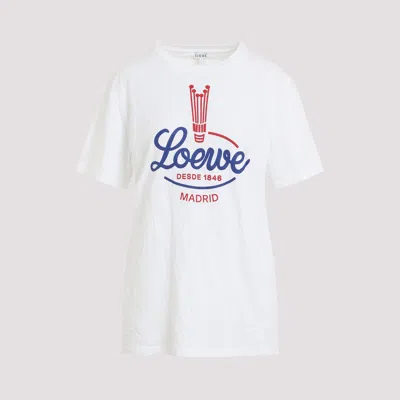 Loewe Womens White Brand-print Relaxed-fit Woven T-shirt