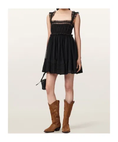 Allsaints Polyester Angela Gathered Frill Mini Dress In Black