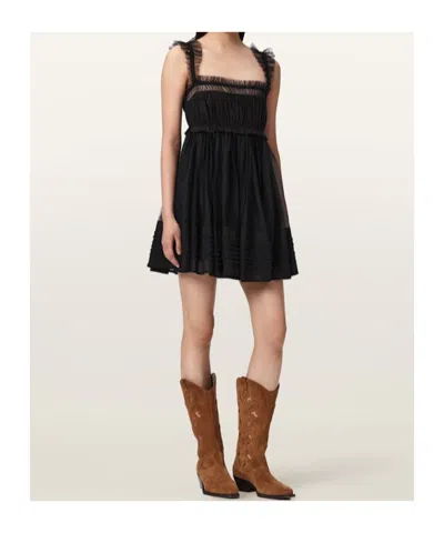 Allsaints Polyester Angela Gathered Frill Mini Dress In Black