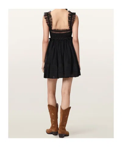Allsaints Polyester Angela Gathered Frill Mini Dress In Black
