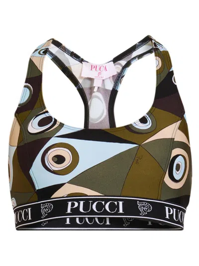 Pucci Logo-band Printed Performance Bra In Multi