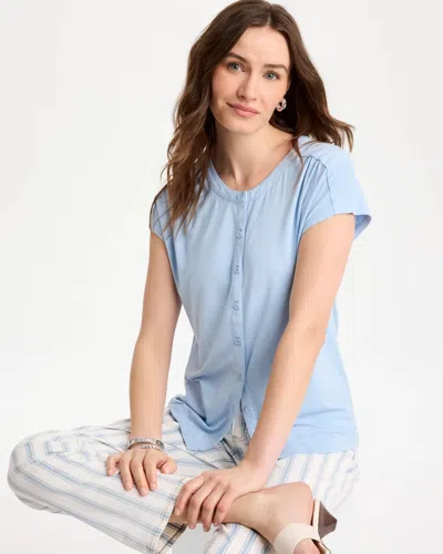 Chico's Refined Button Tee In Blue Haven