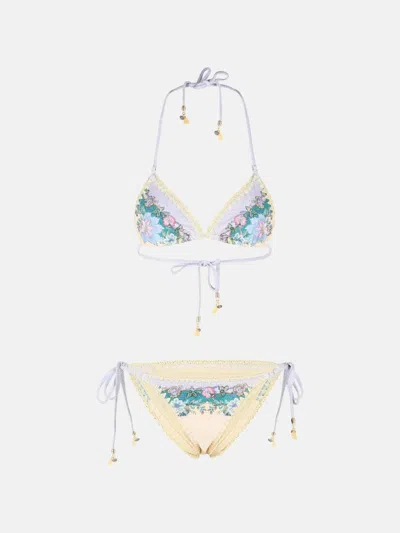 Zimmermann Beige Floral Swimwear In Blue