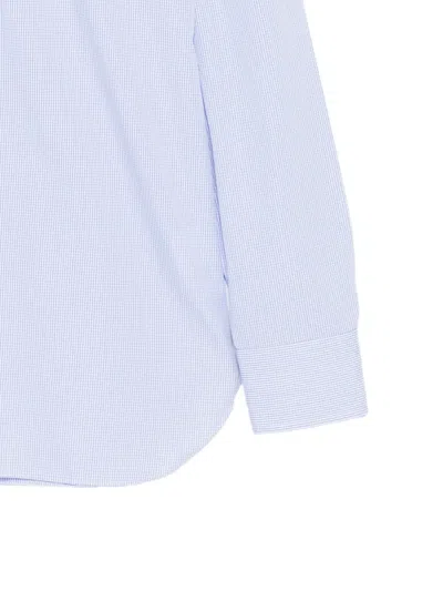 Borrelli Tailored White Cotton Shirt With Classic Collar And Structured Cuffs In Blue