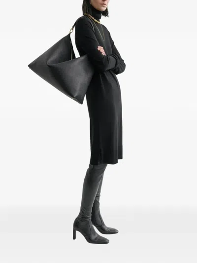 Totême Suede Leather Shoulder Bag With Detachable Handle In Black
