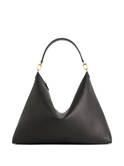 Totême Suede Leather Shoulder Bag With Detachable Handle In Black