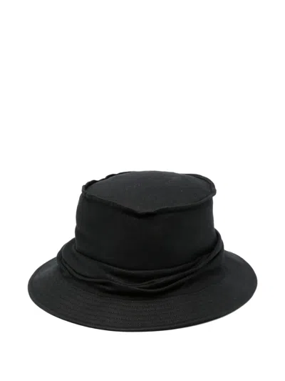 Yohji Yamamoto Black Drape Solid Bucket Hat In Black