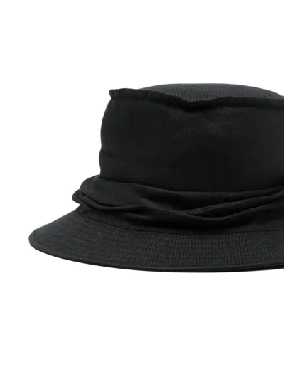 Yohji Yamamoto Black Drape Solid Bucket Hat In Black