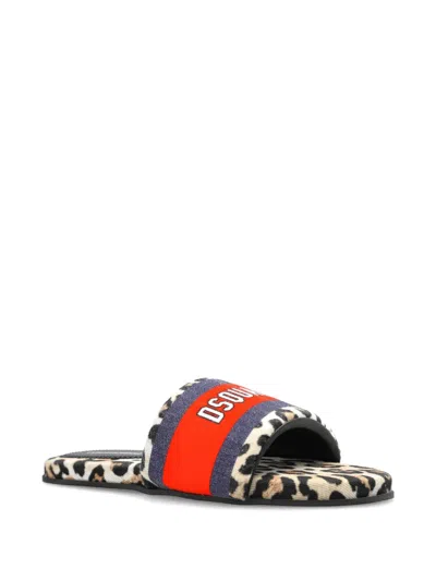 Dsquared2 Leopard-print Logo-patch Sandals In Brown