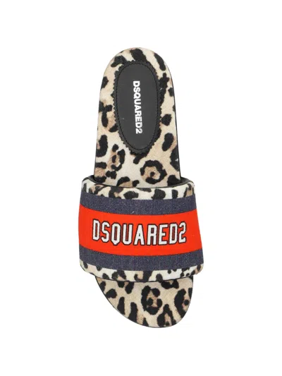 Dsquared2 Leopard-print Logo-patch Sandals In Brown
