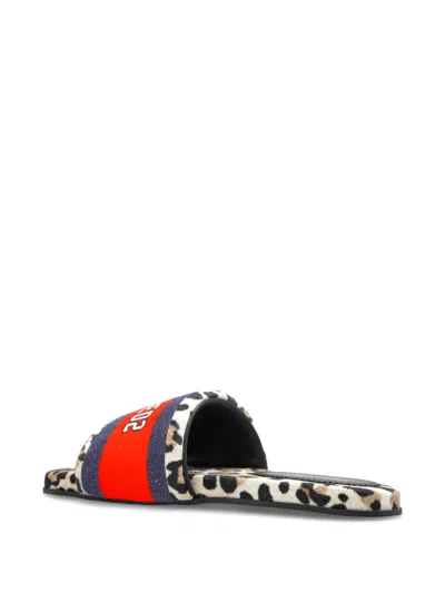 Dsquared2 Leopard-print Logo-patch Sandals In Brown