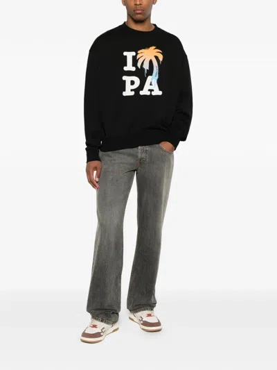 Palm Angels Black I Love Pa Regular Crew Pullover In Black