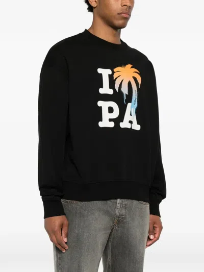 Palm Angels Black I Love Pa Regular Crew Pullover In Black
