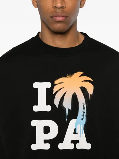 Palm Angels Black I Love Pa Regular Crew Pullover In Black