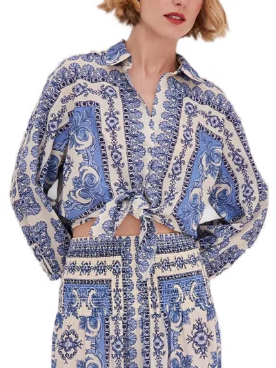 Cara Cara Rumson Tie-front Button-up Shirt In Blue