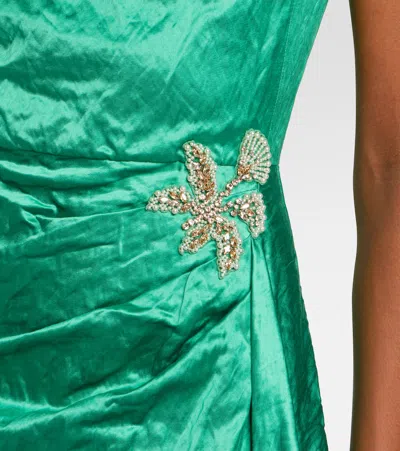 Erdem Womens Sea Green Draped Embellished Satin Maxi Gown