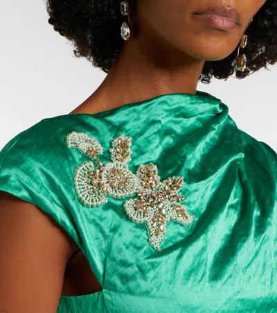 Erdem Womens Sea Green Draped Embellished Satin Maxi Gown