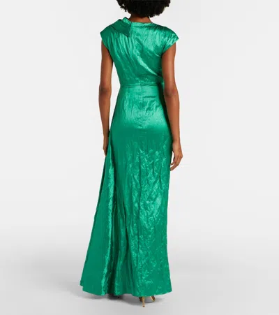 Erdem Womens Sea Green Draped Embellished Satin Maxi Gown