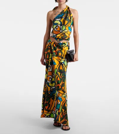 Christopher Esber Printed Draped Silk Maxi Skirt In Multi