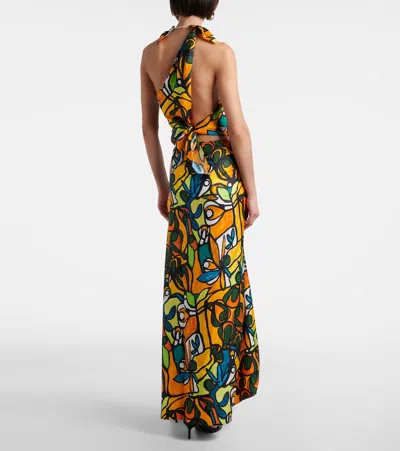 Christopher Esber Printed Draped Silk Maxi Skirt In Multi
