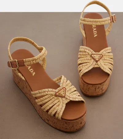 Prada Crochet Wedge Sandals In Multi