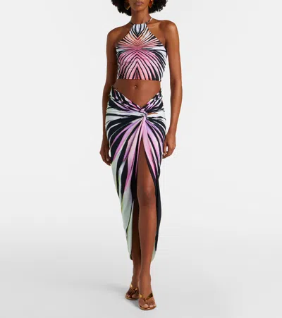 Roberto Cavalli Ray Of Sea Butterfly-print Knot-detail Sarong In Black