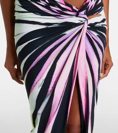Roberto Cavalli Ray Of Sea Butterfly-print Knot-detail Sarong In Black