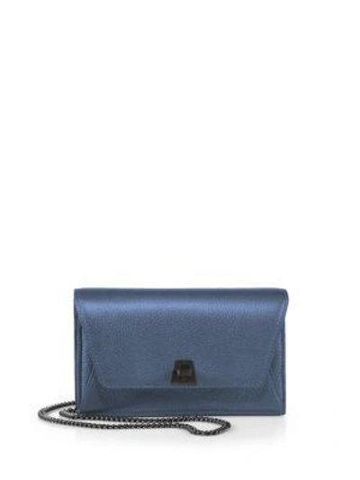 Shop Akris Mini Anouk Envelope Metallic Leather Crossbody Bag In Denim