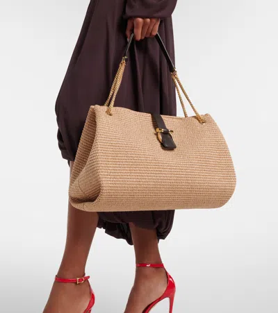 Ferragamo Medium Raffia Shoulder Bag In Nude