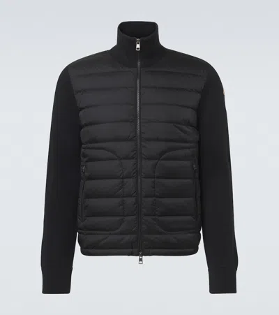 Moncler Mens Black Hybrid Padded Knitted Cardigan In Black