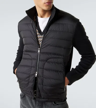 Moncler Mens Black Hybrid Padded Knitted Cardigan In Black