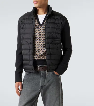 Moncler Mens Black Hybrid Padded Knitted Cardigan In Black