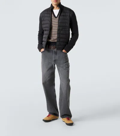 Moncler Mens Black Hybrid Padded Knitted Cardigan In Black