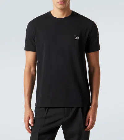 Valentino Logo-embroidered Cotton-jersey T-shirt In Black