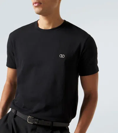 Valentino Logo-embroidered Cotton-jersey T-shirt In Black