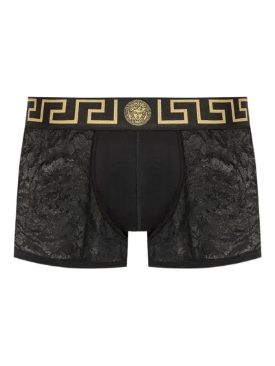 Versace Lace Boxer With Greca Pattern In Black