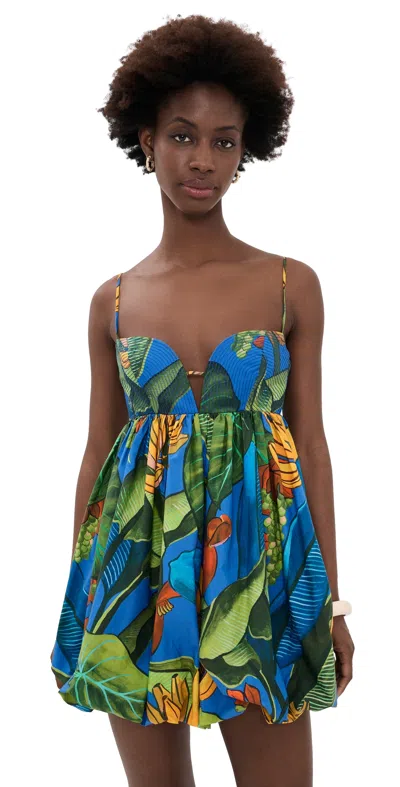 Farm Rio Banana Grapes Blue Sleeveless Mini Dress Banana Grapes Blue