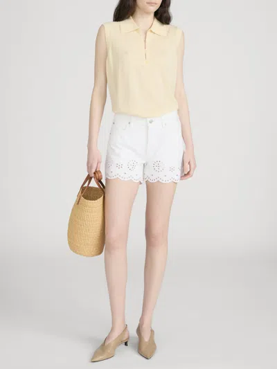 Frame Womens White The Eyelet Embroidered-hem Denim Shorts