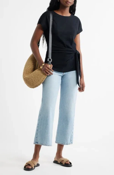 Caslonr Caslon(r) Drop Shoulder Tie Front Top In Black