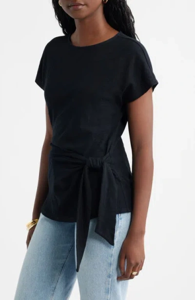 Caslonr Caslon(r) Drop Shoulder Tie Front Top In Black